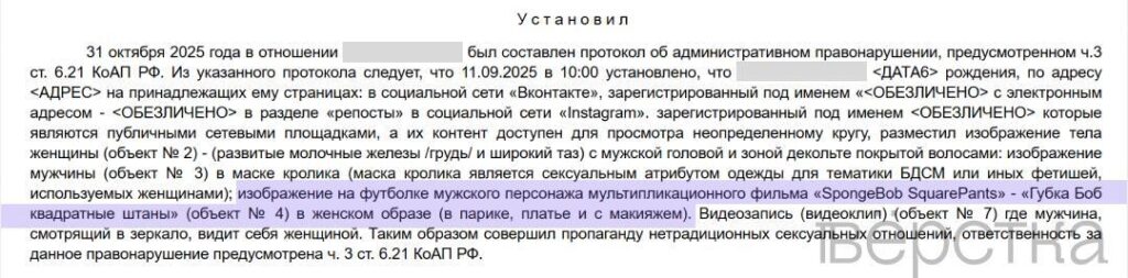 Жителя Кузбасса оштрафовали за картинку с «мужским персонажем в женском платье» из мультика про Губку Боба