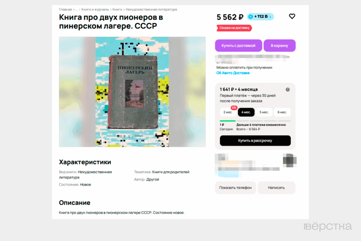 Объявление на «Авито», в котором предлагают купить книгу «Лето в пионерском галстуке»